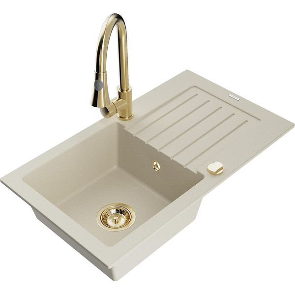 Mexen Pablo Lavello In Granito 1-Vasca Con Sgocciolatoio E Miscelatore Cucina Elia, Beige - 6510-69-670101-50-image