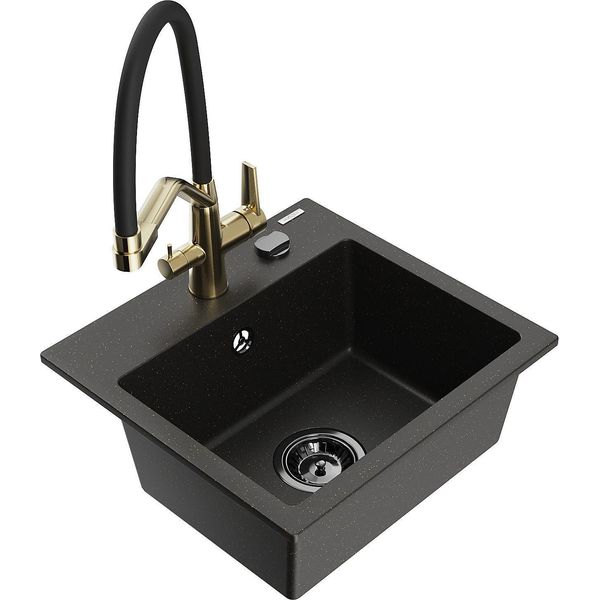 Mexen Milo Lavello In Granito A 1 Vasca Con Miscelatore Cucina Duo, Nero/Oro Metallizzato - 6505-75-671701-57-B-image