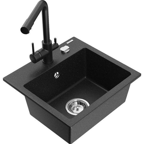 Mexen Milo Lavello In Granito 1-Vasca Con Miscelatore Cucina Duero, Nero/Argento Metallizzato - 6505-73-671600-70-image