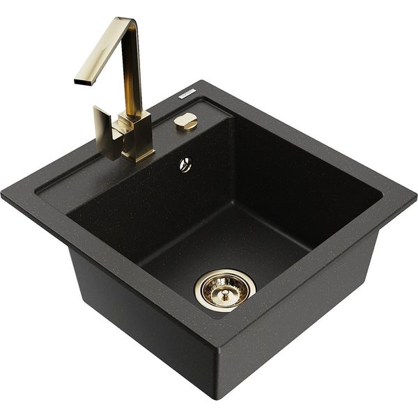 Mexen Vito Lavello In Granito 1 Vasca Con Miscelatore Da Cucina Rita, Nero/Oro Metallizzato - 6503-75-670300-50-image