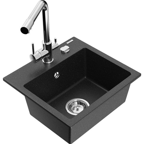 Mexen Milo Lavello In Granito A 1 Vasca Con Miscelatore Cucina Duero, Nero/Argento Metallizzato - 6505-73-671600-00-image