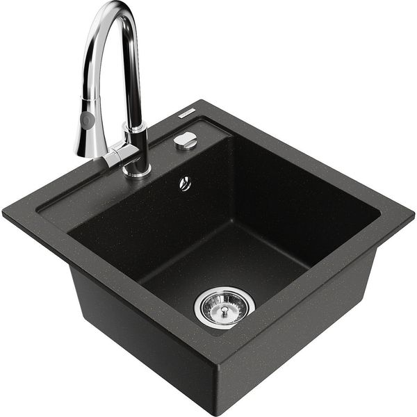 Mexen Vito Lavello In Granito A 1 Vasca Con Rubinetto Da Cucina Elia, Nero/Oro Metallico - 6503-75-670101-00-image