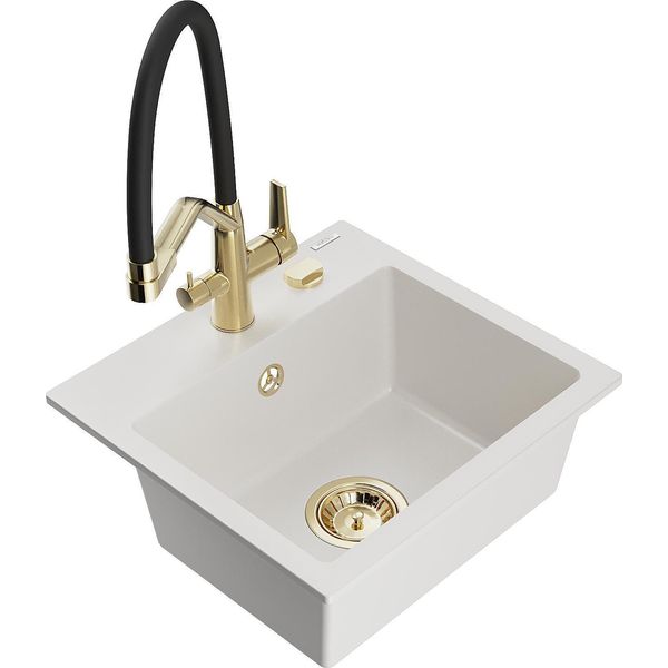 Mexen Milo Lavello Da Cucina In Granito A 1 Vasca Con Miscelatore Duo, Bianco - 6505-20-671701-57-G-image
