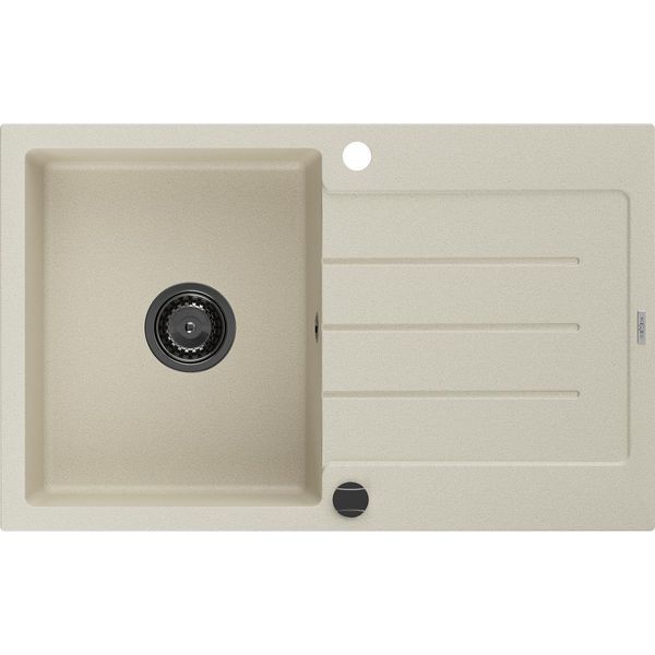 Mexen Bruno Lavello In Granito A Una Vasca Con Scolapiatti 795 X 495 Mm, Beige, Sifone Nero - 6513791010-69-B-image
