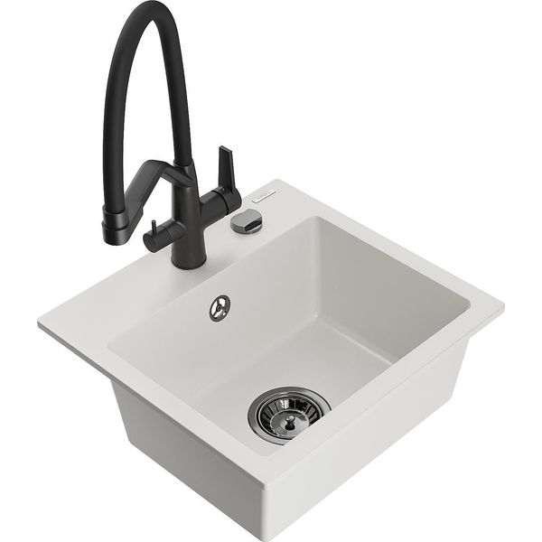Mexen Milo Lavello Da Cucina In Granito A 1 Vasca Con Rubinetto Duo, Bianco - 6505-20-671701-70-B-image