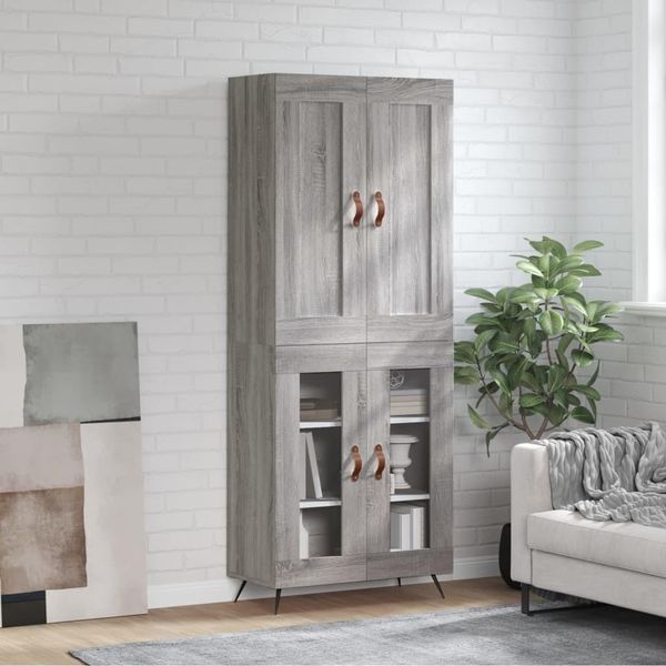 2025 Cloris Vetrinetta Credenza Grigio Sonoma 69,5X34X180 Cm Materiale Legno - Cassettiere Vendita6943870 2Pacchi-image