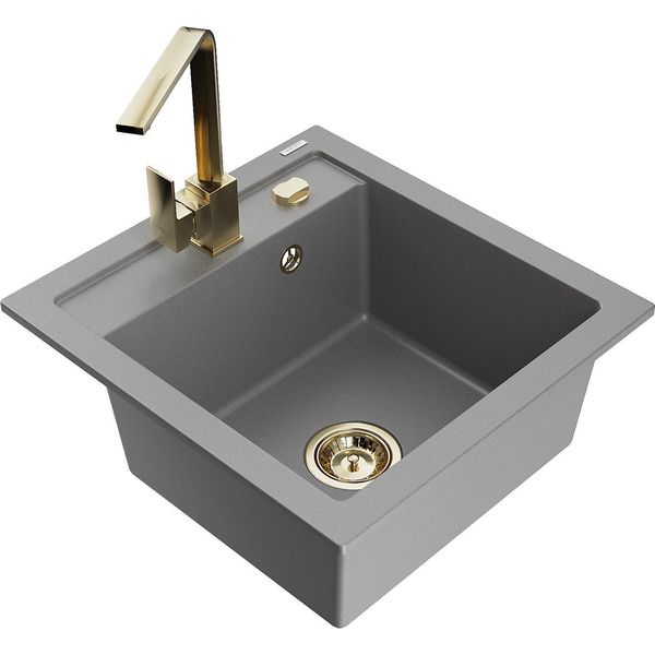 Mexen Vito Lavello In Granito A 1 Vasca Con Miscelatore Cucina Rita, Grigio - 6503-71-670300-50-image