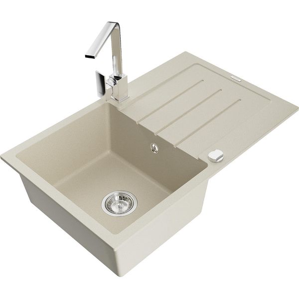 Mexen Bruno Lavello In Granito A 1 Vasca Con Scolapiatti E Rubinetto Da Cucina Rita, Beige - 6513-69-670300-00-image