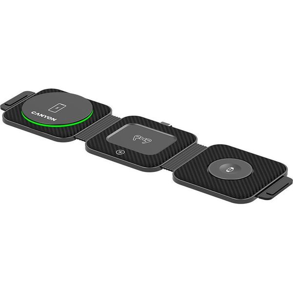 Canyon WS-305, 3In1, Stazione Di Ricarica Wireless Qi Pieghevole Per 3 Dispositivi Contemporaneamente, 15W, Nero-image