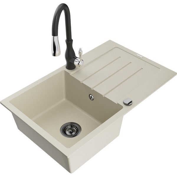 Mexen Bruno Lavello In Granito A 1 Vasca Con Sgocciolatoio E Rubinetto Da Cucina Savita, Beige - 6513-69-672601-70-image