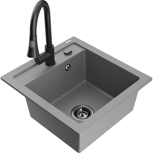 Mexen Vito Lavello In Granito A 1 Vasca Con Miscelatore Da Cucina Elia, Grigio - 6503-71-670101-70-B-image
