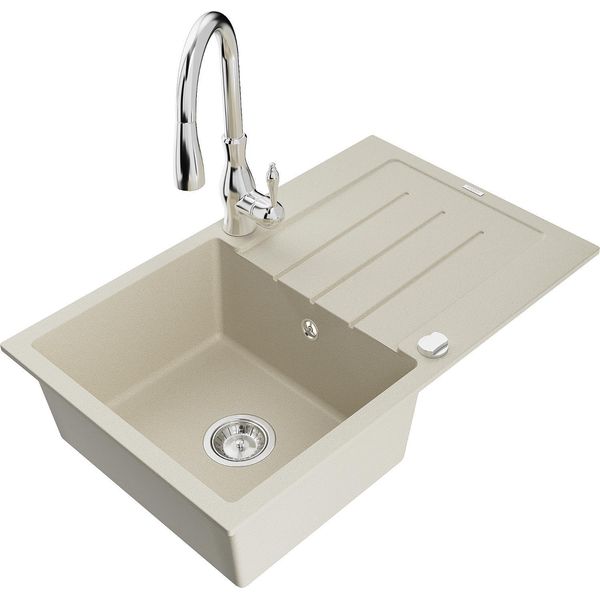 Mexen Bruno Lavello In Granito 1-Vasca Con Sgocciolatoio E Miscelatore Da Cucina Savita, Beige - 6513-69-672601-00-image