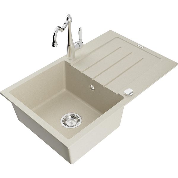 Mexen Bruno Lavello In Granito 1-Vasca Con Scolapiatti E Rubinetto Da Cucina Carla, Beige - 6513-69-670700-00-image