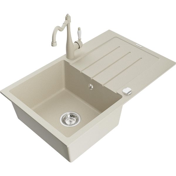 Mexen Bruno Lavello In Granito A 1 Vasca Con Scolapiatti E Rubinetto Da Cucina Carla, Beige - 6513-69-670700-69-image