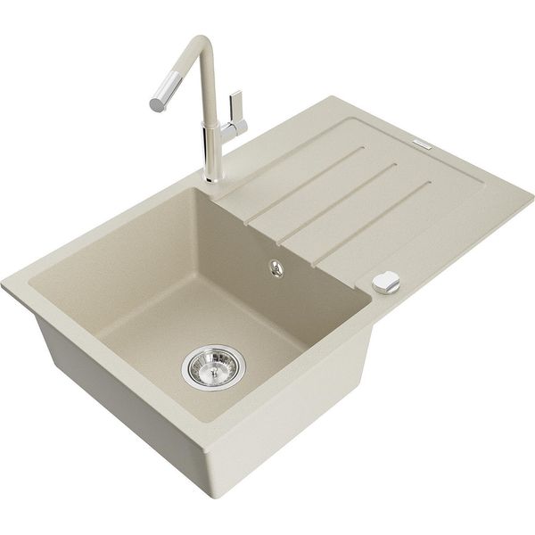 Mexen Bruno Lavello In Granito A 1 Vasca Con Scolapiatti E Rubinetto Da Cucina Flora, Beige - 6513-69-670401-09-image