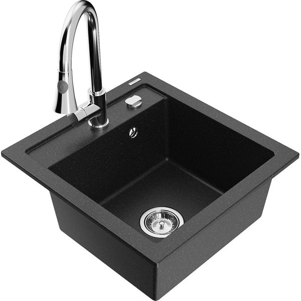 Mexen Vito Lavello Da Cucina In Granito A 1 Vasca Con Miscelatore Elia, Nero/Argento Metallico - 6503-73-670101-00-image