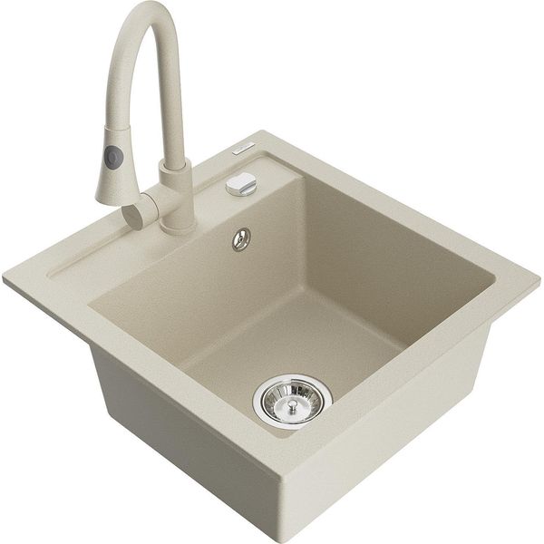 Mexen Vito Lavello In Granito 1-Vasca Con Rubinetto Da Cucina Elia, Beige - 6503-69-670101-69-image