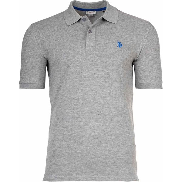 U.S. Polo Assn. Polo Uomo - Piquet, Logo Ricamato, Cotone Elasticizzato Grigio Melange L-image
