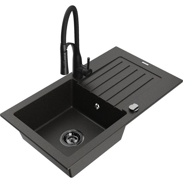 Mexen Pablo Lavello In Granito A 1 Vasca Con Sgocciolatoio E Rubinetto Da Cucina Aster, Nero/Oro Metallizzato-image