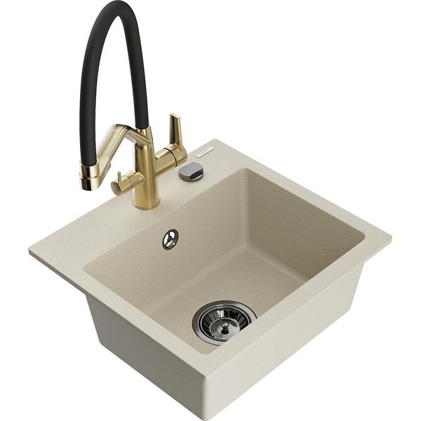 Mexen Milo Lavello Da Cucina In Granito A 1 Vasca Con Miscelatore Duo, Beige - 6505-69-671701-57-B-image