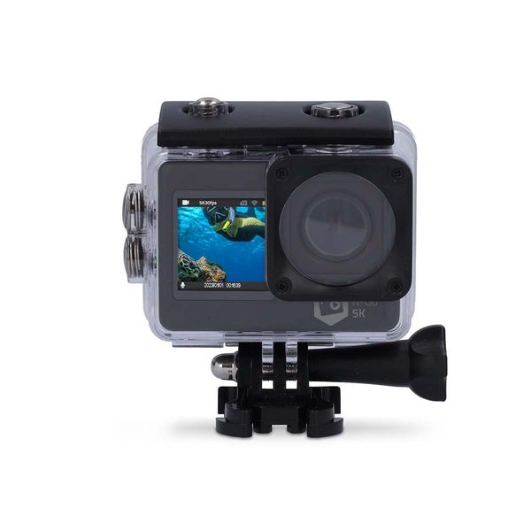 Action Cam | Doppio Schermo | 5K@30Fps | 16 Mpixel | Impermeabile Fino A: 30.00 M | 80 Min | Wi-Fi | App Disponibile Per: Android™ / Ios | Supporti Inclusi | Nero-image