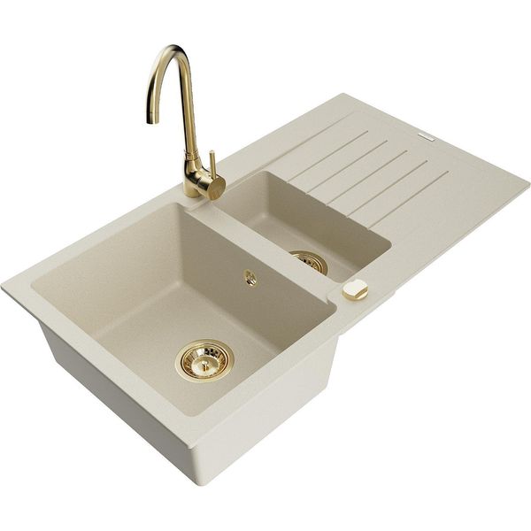 Mexen Matias Lavello In Granito 1,5 Vasche Con Scolapiatti E Miscelatore Telma, Beige - 6502-69-670200-50-image