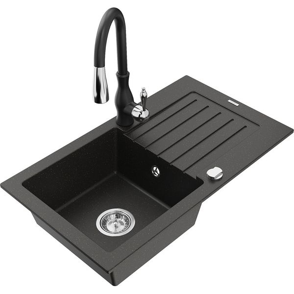 Mexen Pablo Lavello In Granito A 1 Vasca Con Scolapiatti E Miscelatore Da Cucina Savita, Nero/Oro Metallizzato-image