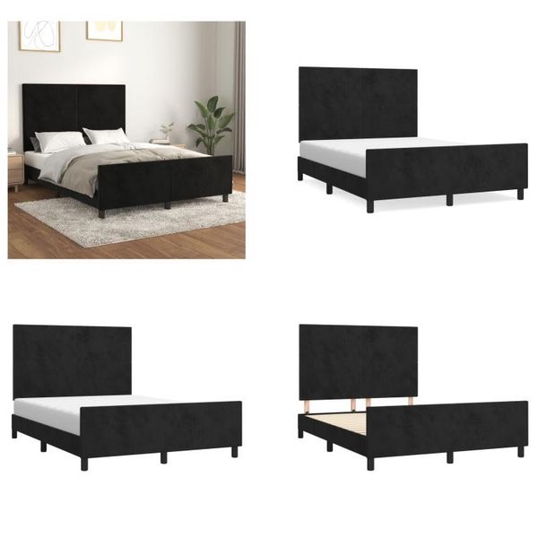 Vidaxl Letto Con Testiera Nero 140X190 Cm In Velluto - Letto Con Testiera - Letti Con Testiera - Letto Con Testiera - Letto Con Testiera-image