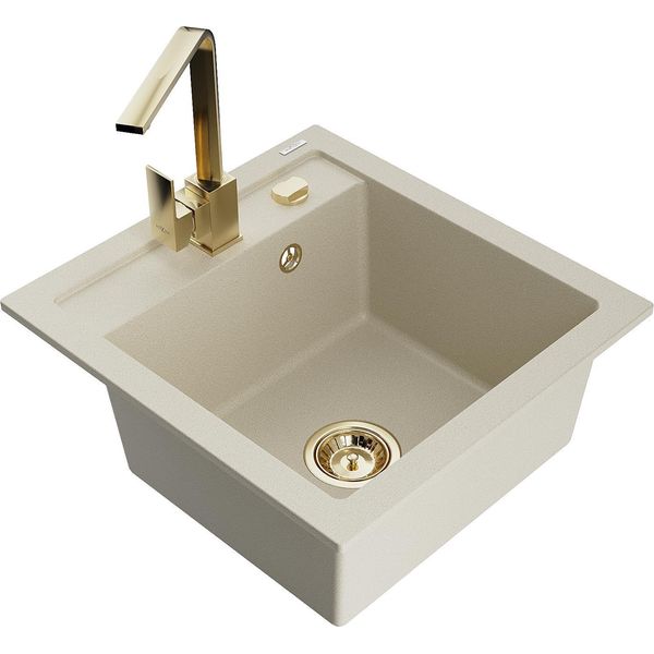 Mexen Vito Lavello In Granito A 1 Vasca Con Rubinetto Da Cucina Rita, Beige - 6503-69-670300-50-image