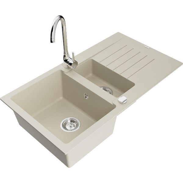 Mexen Matias Lavello In Granito 1,5 Vasca Con Scolapiatti E Miscelatore Cucina Telma, Beige - 6502-69-670200-00-image