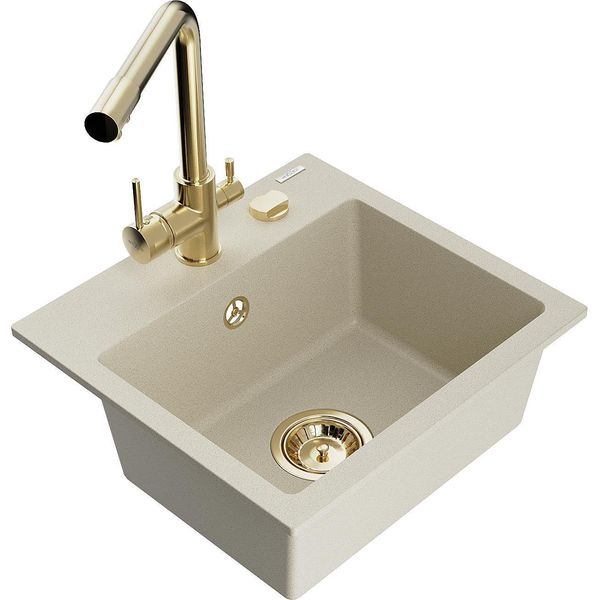 Mexen Milo Lavello In Granito 1-Vasca Con Rubinetto Da Cucina Duero, Beige - 6505-69-671600-50-image