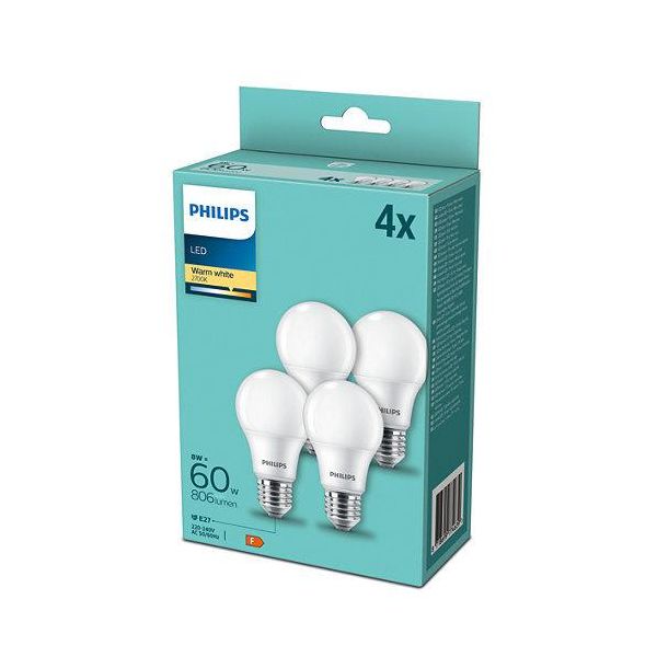 Set Di Lampadine Led Smerigliate Philips 60W, E27, 2700K, A60, 806Lm - 3 Pezzi-image