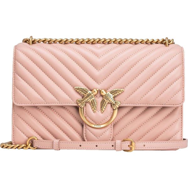 Pinko Borsa A Tracolla Love One Classic Dc Sheep Nappa Chevron Cipria - Antique Gold Rosa Salmone-image