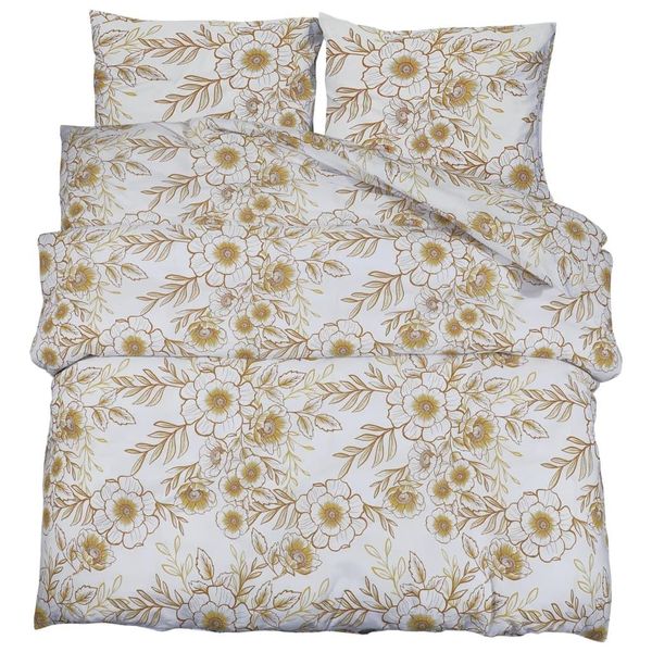 Vidaxl Set Di Biancheria Da Letto Bianca E Marrone 200X200 Cm In Cotone-image