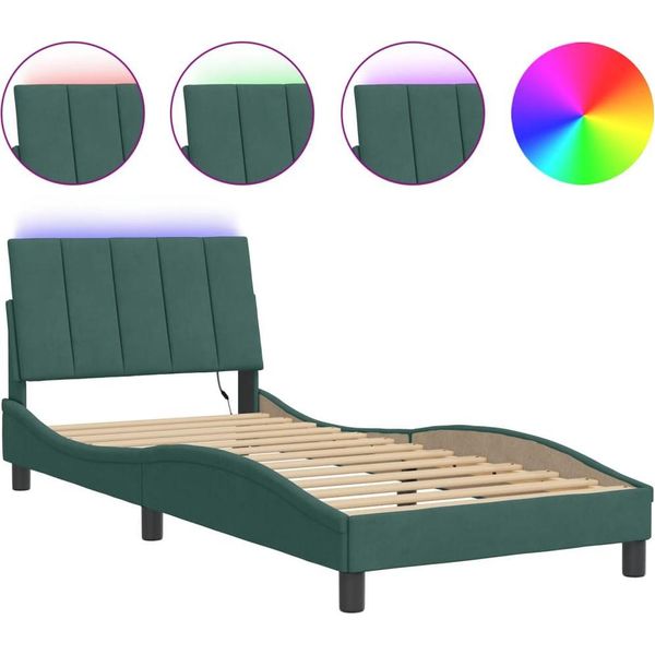 Vidaxl Struttura Letto Con Led Senza Materasso "Hanko"" Verde Scuro 90X190 Cm In Velluto"-image