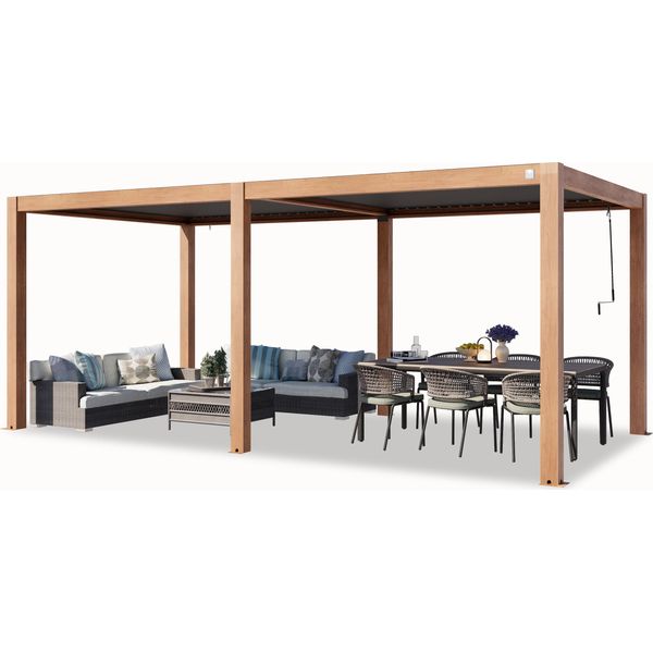 Primeyard Pergola 3X6 M Montanti In Alluminio Look Legno Con Tetto A Doghe In Alluminio Gazebo Da Giardino-image