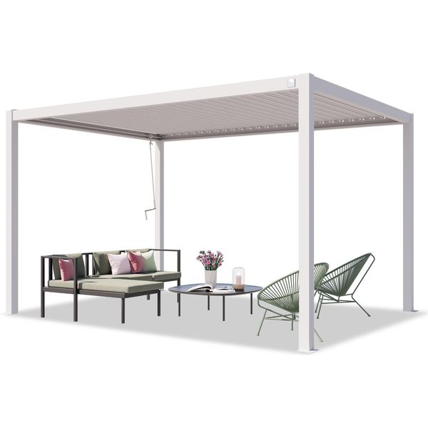 Primeyard Pergola 3X4 M Montanti In Alluminio Bianco Con Tetto A Doghe In Acciaio Gazebo Da Giardino-image