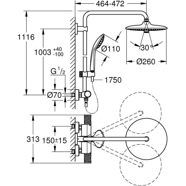 Sistema Doccia Con Miscelatore Termostatico Grohe Quickfix Vitalio Joy Nero 26403KF2-image