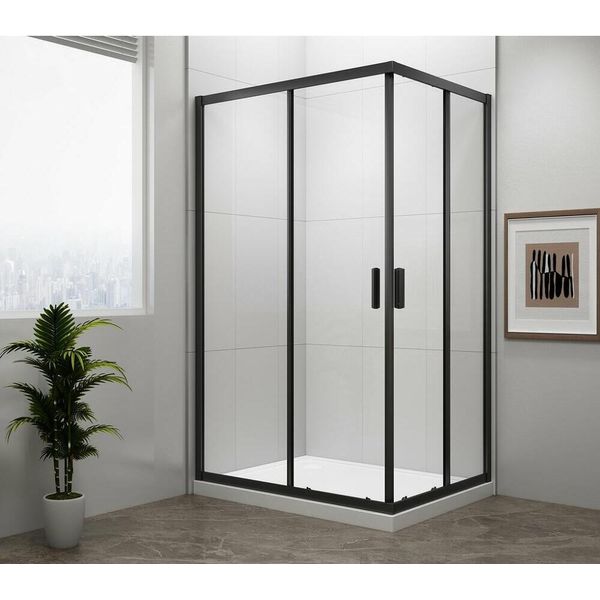 Easy Black Cabina Doccia Rettangolare 900X800 Mm, Vetro Trasparente-image