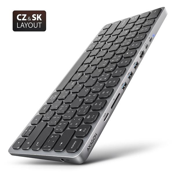 Axagon HMC-KB-CS, Hub Usb 5Gbps Con Tastiera Cz/Sk, Hdmi 4K/60Hz, 3X USB-A, Sd/Msd, Audio, Pd 100W-image