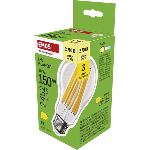 Emos Lampada Led Edison A70, 18W In Sostituzione Della Lampadina Da 150W, Lampadina Vintage Con Base E27 E Luminosità 2452 Lm, Bianco Caldo 2700 K-image