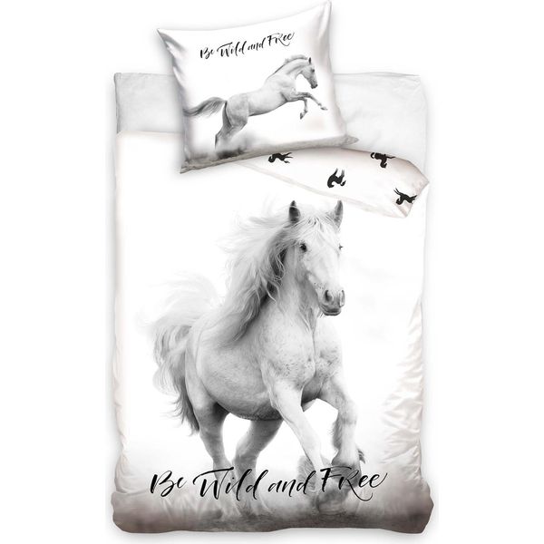 Carbotex Cotone 140X200 Cavallo Albino Bianco Grigio Federa 70X90 C24-image