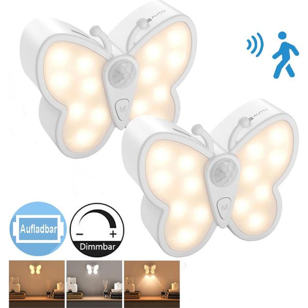 2 Pezzi Luce Notturna Con Rilevatore Di Movimento Ricaricabile, Luce Per Armadio 3 Modalità Dimmerabile, Luce A Parete Corridoio Scale Camera Da Letto Soggiorno Camera Dei Bambini Garage-image