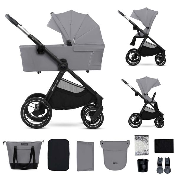 Kinderkraft Nea 2 - Passeggino 2 In 1 - Fino A 27 Kg - Navicella E Passeggino - Ruote Antiforatura - Capottina Impermeabile UPF50+ - Pieghevole E Maneggevole - Grigio-image