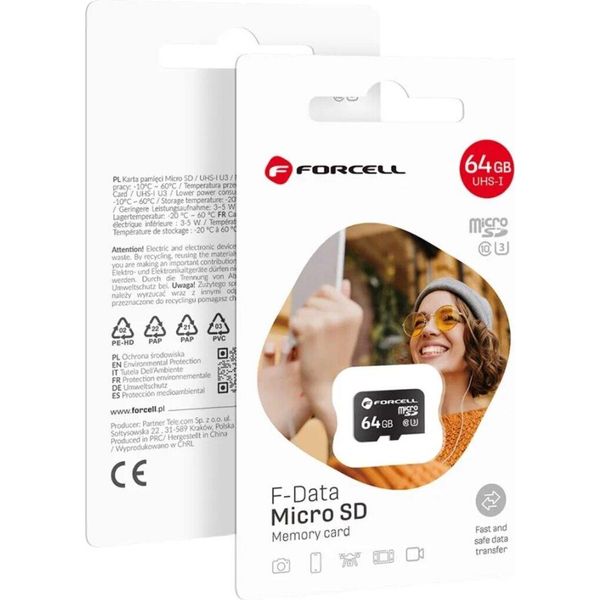 Scheda Di Memoria Forcell F-Data UHS-I U3 Velocità Classe 10 Micro Sd 64 Gb-image