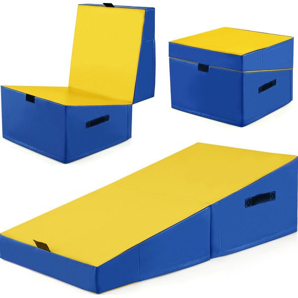 Tappetino Da Ginnastica Inclinato Costway, Tappetino Morbido Pieghevole A Forma Di Cuneo, Tappetino Da Palestra 2 In 1 Con Maniglia Per Il Trasporto, Tappetino Sportivo Per Il Fitness-image