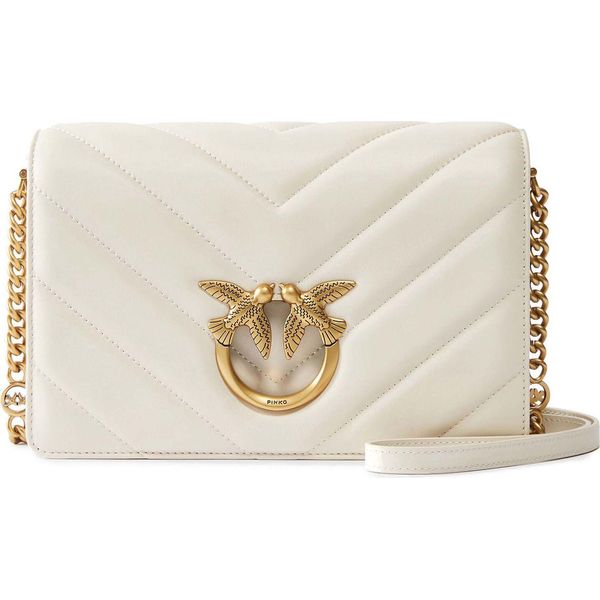 Pinko Pelle Borsa A Tracolla Borsa A Tracolla Love Click Classic Sheep Nappa Big Chevron White - Antique Gold Avorio-image