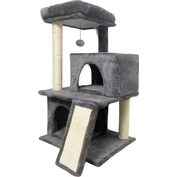 Flopi Albero Per Gatti Grigio Scuro - 44,5 X 48 X 86 Cm - Grigio Scuro - 1 Piattaforma, 1 Palla Gioco, 2 Nicchie, 1 Rampa-image