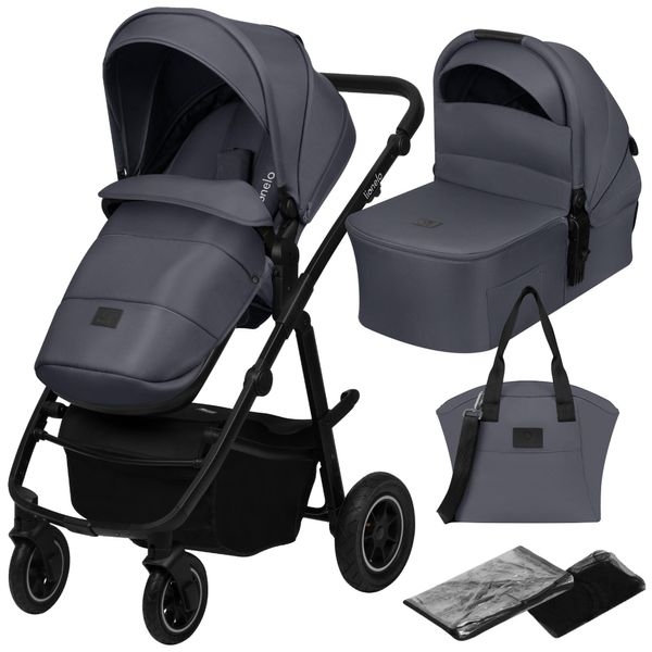 Carrozzina Lionelo Amber Plus 2In1, Set Con Seduta Sportiva, Navicella Fissa, Borsa, Zanzariera, Parapioggia - Grafite-image