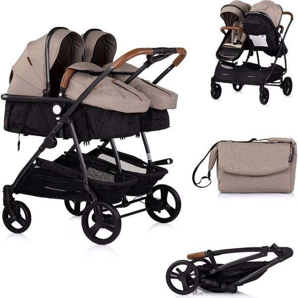 Chipolino Passeggino Per Fratelli Duo Smart Pieghevole Convertibile Regolabile Pedana Marrone Nero-image